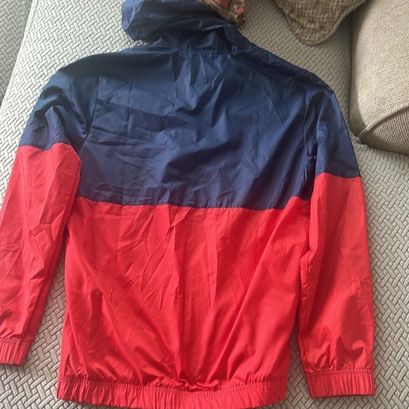 Adidas Windbreaker Jacket Mens Small Red Blue Wind Hooded Training Track Ex cond - Picture 4 of 4